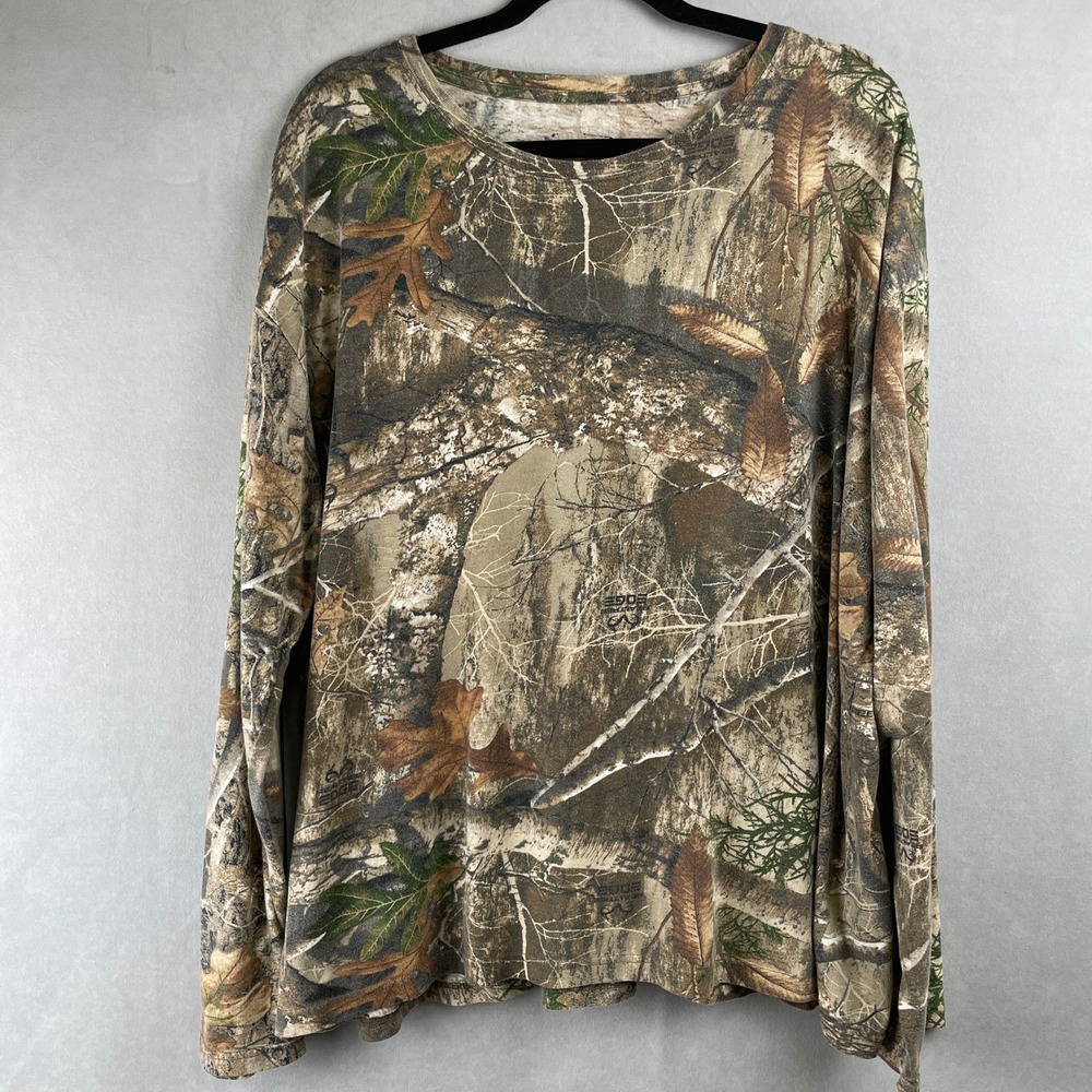 Realtree Edge Camouflage Long Sleeve T-Shirt Mens 2XL Brown Green Hunt TS10006